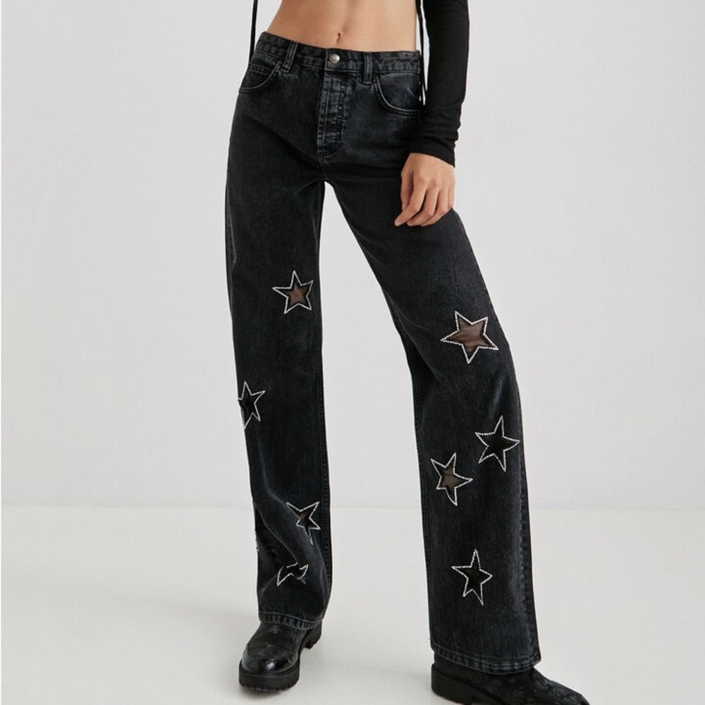 Desigual Black Star Straight Leg Jeans (NWT)
